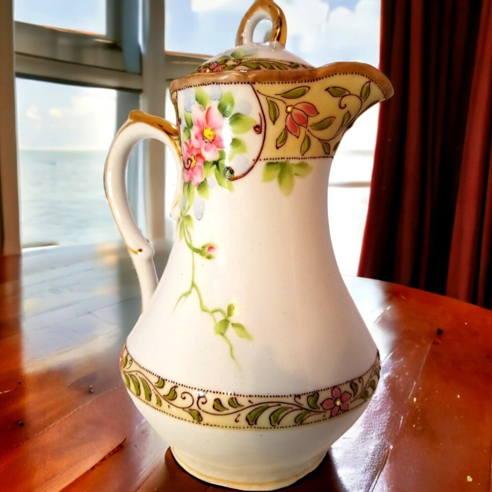 Antique NIPPON Hot Chocolate/Tea /Coffee POT Hand-Painted Japan Circa 1899-1921